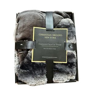 Christian Siriano Black/light brown Oversized Faux Fur Throw Blanket 60”x70”